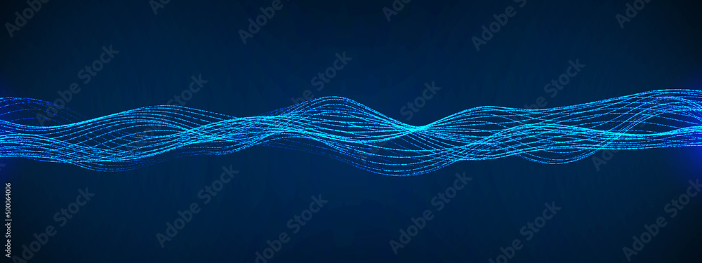 Poster neon background. blue 3d wave design, spiral. texture lines, strings. pattern of outer space. plexus
