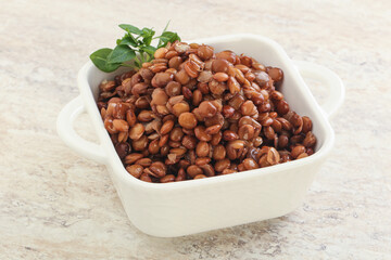 Boiled lentil in the bowl