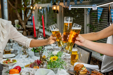 Friends Happiness Party Buffet Food Table Concept.