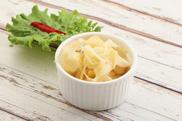 Marinated white ginger in the bowl