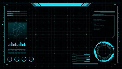 Digital HUD futuristic background motion graphic element cyber generated. Future technology interface data sci-fi display screen. Artificial intelligent analytic simulation, loop able video background - Powered by Adobe