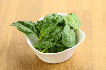 Fresh green spinach leaves in the bowl