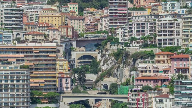 Monaco church Sainte Devote bridge principality mountain city state timelapse.