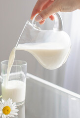 Milk is poured into a glass