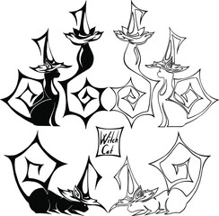 Stylized vector set of Witch Cats for Halloween