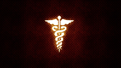 Illuminated Caduceus medical symbol on a dark background