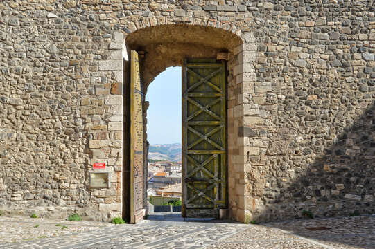 Entrance door of the castle of Melfi, a city in the Basilicata region in Italy.