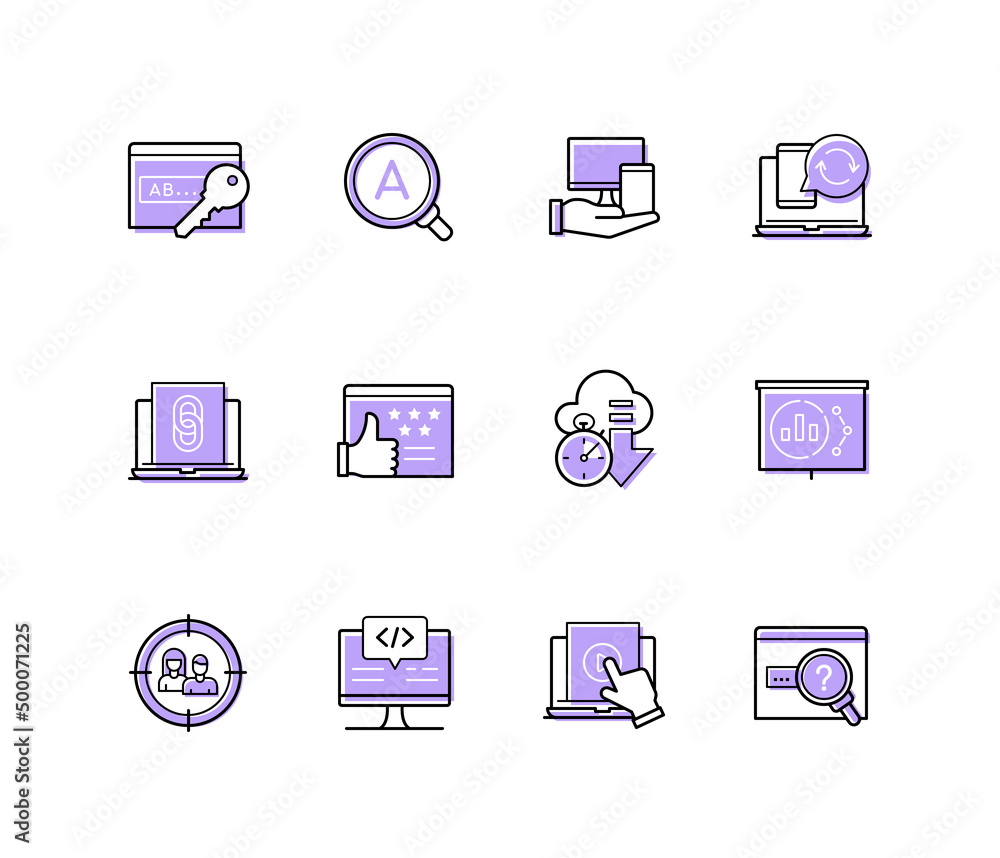 Poster digital data - modern line design style icons set