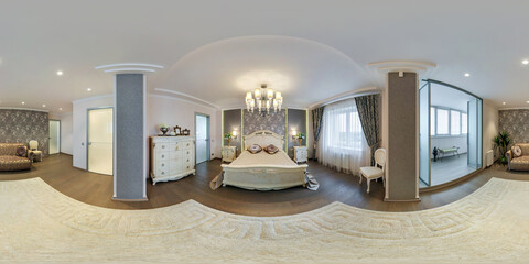 full hdri 360 panorama view in bedroom room in luxury elite vip expensive hotel or apartment  in...