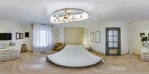 full hdri 360 panorama view in bedroom room in luxury elite vip expensive hotel or apartment  in...