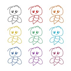 Hand drawn doodle flying honey bee icon color set