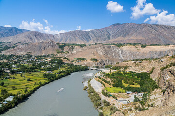 Beautiful landscapes of Chitral, panoramic view of mountains and a river