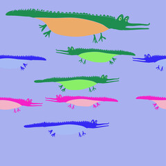 Hrizontal doodle colored  aligator . Hand drawn.