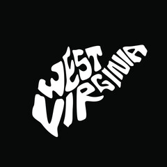 West Virginia map typography. West Virginia state map typography. West Virginia lettering.