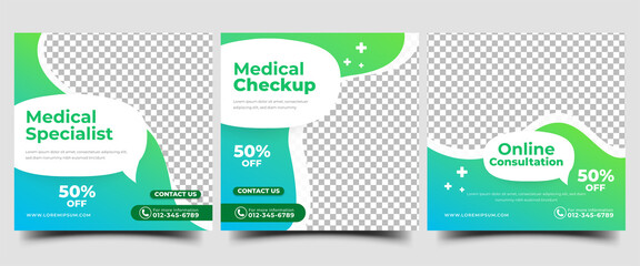 Naklejka premium Set of Editable modern square banner design template for medical and health care promotion.
