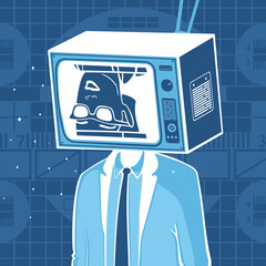 Vector illustration man and television