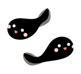 Obraz premium かわいい2匹のオタマジャクシのイラスト 素材 セット