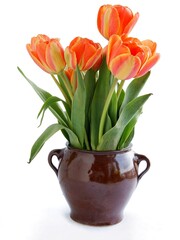 pretty multicolor tulips posy at spring close up