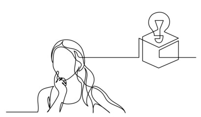 one line drawing of person thinking about idea solving problems finding solutions