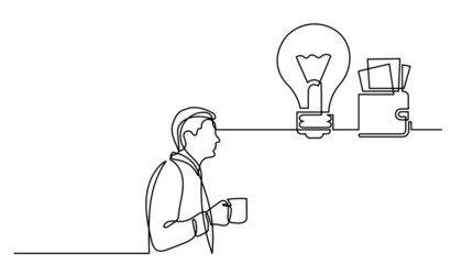 one line drawing of person thinking about idea solving problems finding solutions