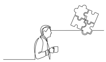 one line drawing of person thinking about idea solving problems finding solutions