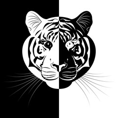 Black and white portrait of a tiger. Stylish print for a T-shirt. Modern design. Vector illustration