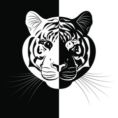 Black and white portrait of a tiger. Stylish print for a T-shirt. Modern design. Vector illustration