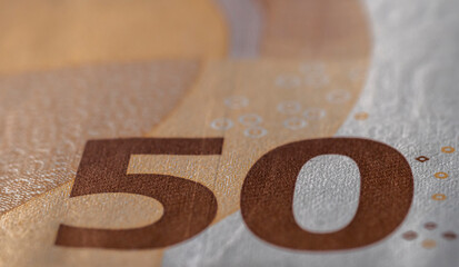 Close-up shot of a fifty euro banknote