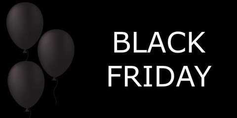 Black Friday poster design with black balloons on black background. Vector illustration