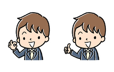 OKサインをするスーツの男性