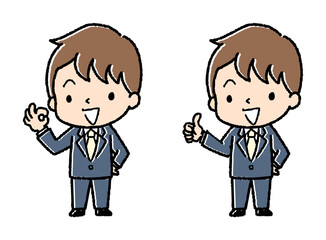OKサインをするスーツの男性