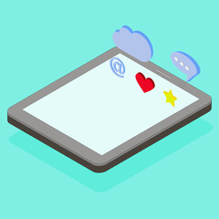 Isometric vector tablet illustration. Realistic tablet pad mockup template with blank screen