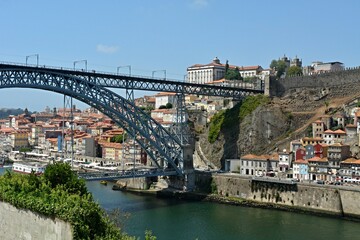 Fototapeta na wymiar Porto panoramic view with Douro river and Zona Ribeira - Portugal 