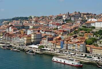 Fototapeta na wymiar Porto panoramic view with Douro river and Zona Ribeira - Portugal 