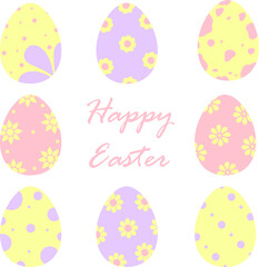 Easter eggs. A set of vector eggs in the flat style. Painted Easter eggs. Easter. Kulich. Easter bunny. Happy Easter.