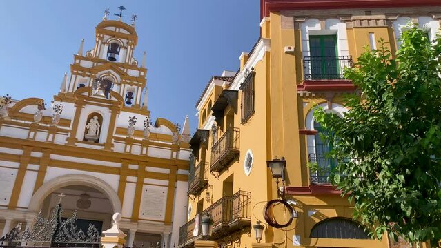 Push In + Tilt-UP Macarena Brotherhood and Basilica in Seville