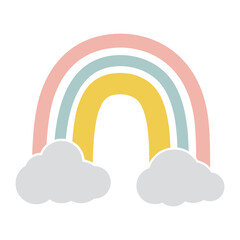 Cute hand drawn baby rainbow in modern scandinavian style. Baby decoration