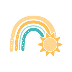 Cute hand drawn baby rainbow in modern scandinavian style. Baby decoration