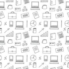 Finance seamless pattern vector illustration, hand drawing doodles