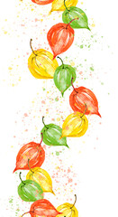 watercolor physalis seamless pattern. autumn berry illustration. botanical background. Seamless pattern with hand drawn watercolor physalis. Autumn pattern.pepper, bell pepper, tomato. Abstract art 