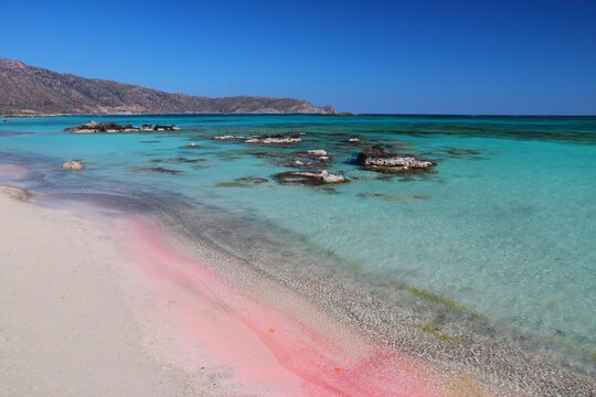 Crete pink beach in Greece