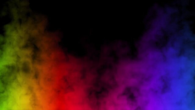 Abstract background with bright smoke illuminated by multicolored neon light. Unusual colorful fume. Magic steam on a black background. Smoke fantasy seamless pattern. Loop stock video.