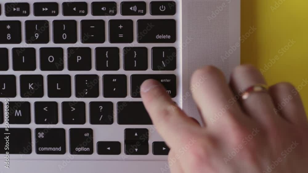Poster keyboard enter button does not work, finger pressing repetitively, sending file, top view static clo