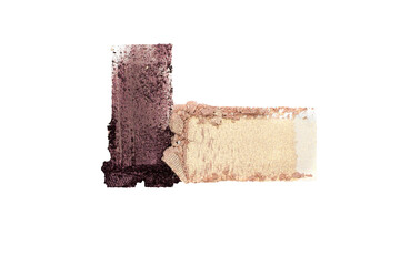 Crushed purple and gold eyeshadow smear.Isolated on white.Professional cosmetics.