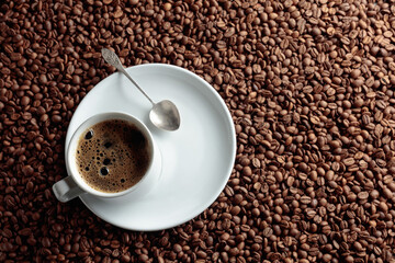 Black coffee in a white ceramic cup.