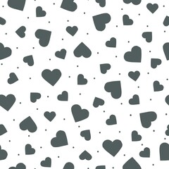 A simple pattern of hearts. gray hearts and dots. White background. Fashionable print for textiles, wallpaper and packaging.