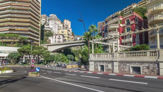 Monaco church Sainte Devote bridge principality mountain city state timelapse hyperlapse.
