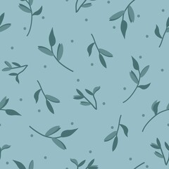Seamless vintage pattern. blue plants branches, leaves. Light blue background. vector texture. fashionable print for textiles, wallpaper and packaging.