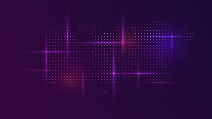 Vector illustration. Abstract technology digital panoramic wallpaper. Neon glowing dots particles with light. Geometric data background. Dotted spots using halftone circle. Design for website banner