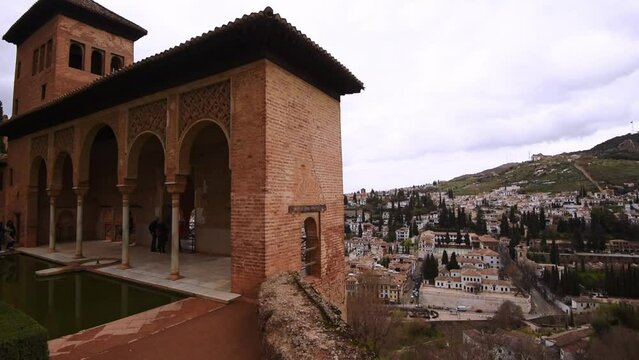 View over El Partal, part of Alhambra Palace and the skyline of Granada, San Pedro, Spain